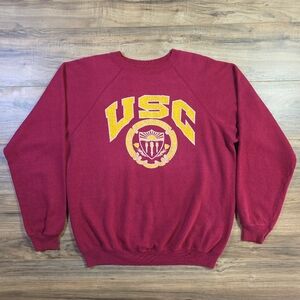 Hanes Vintage USC Trojans University Sweatshirt | XL Unisex Maroon Raglan